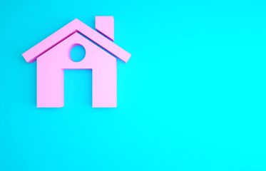 Fototapeta na wymiar Pink House icon isolated on blue background. Home symbol. Minimalism concept. 3d illustration 3D render.