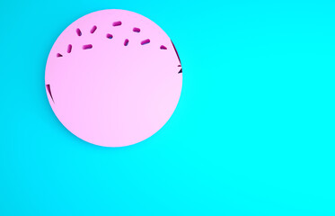 Pink Donut with sweet glaze icon isolated on blue background. Minimalism concept. 3d illustration 3D render.
