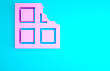 Fototapeta na wymiar Pink Chocolate bar icon isolated on blue background. Minimalism concept. 3d illustration 3D render.