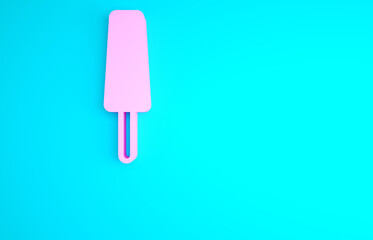 Pink Ice cream on stick icon isolated on blue background. Sweet symbol. Minimalism concept. 3d illustration 3D render.
