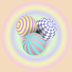 Abstract 3d round spheres. Soft golographic pastel spring colors