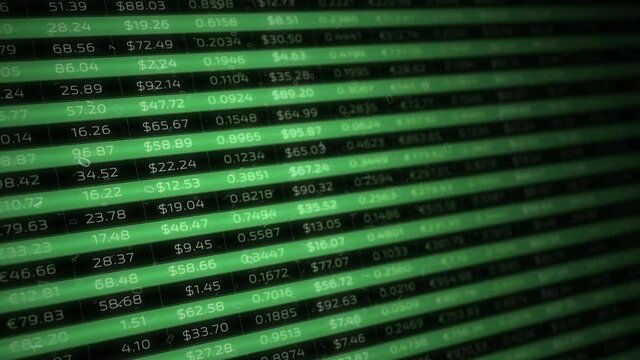 Green number chart with binary data copy space motion background. Concept finance technology network.