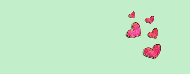 Appreciation theme with craft heart drawings - flat lay