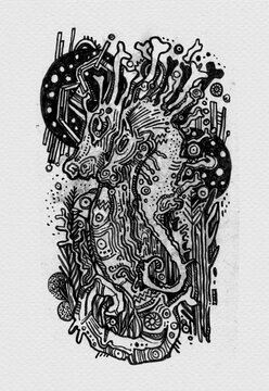 Seahorse, doodle illustration. Handmaid drawing.