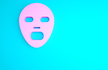 Pink Facial cosmetic mask icon isolated on blue background. Cosmetology, medicine and health care. Minimalism concept. 3d illustration 3D render.
