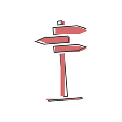 Vector pointer direction icon on cartoon style on white isolated background.