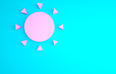 Pink Sun icon isolated on blue background. Summer symbol. Good sunny day. Minimalism concept. 3d illustration 3D render.