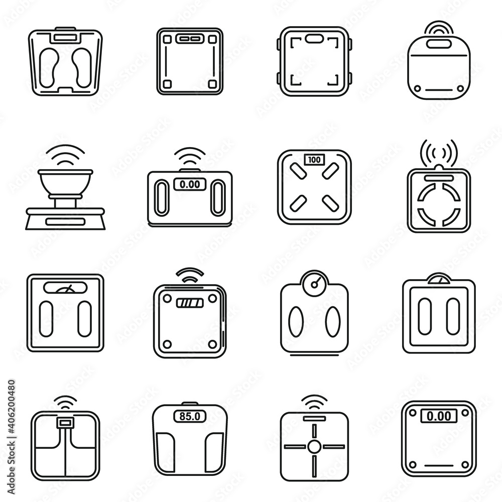 Aufkleber body smart scales icons set. outline set of body smart scales vector icons for web design isolated o