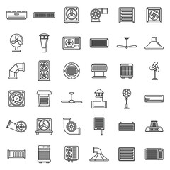 Ventilation air condition icons set. Outline set of ventilation air condition vector icons for web design isolated on white background
