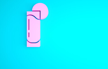 Pink Tequila glass with lemon icon isolated on blue background. Mexican alcohol drink. Minimalism concept. 3d illustration 3D render.
