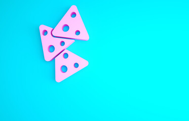 Pink Nachos icon isolated on blue background. Tortilla chips or nachos tortillas. Traditional mexican fast food. Minimalism concept. 3d illustration 3D render.