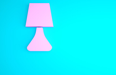 Pink Table lamp icon isolated on blue background. Desk lamp. Minimalism concept. 3d illustration 3D render.