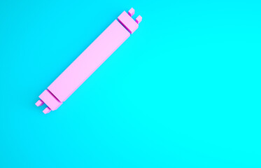 Pink Long luminescence fluorescent energy saving lamp icon isolated on blue background. Minimalism concept. 3d illustration 3D render.