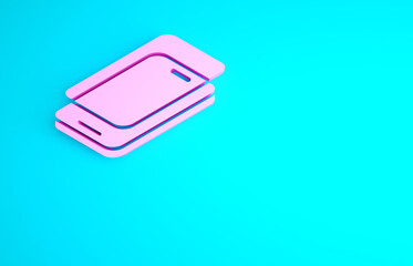 Pink Glass screen protector for smartphone icon isolated on blue background. Protective film for glass. Transparent soft glass for mobile phone. Minimalism concept. 3d illustration 3D render.