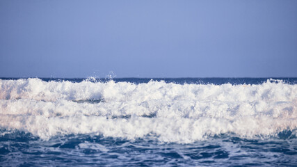 Blue wave, Clear water and spray on the Atlantic ocean