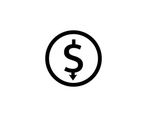 Dollar down symbol vector on white background 