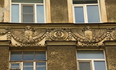 Fragment of the facade in the Art Nouveau style with an owl