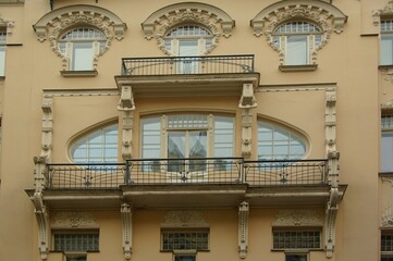 Fragment of the facade of an Art Nouveau apartment house in Riga, Albert Street