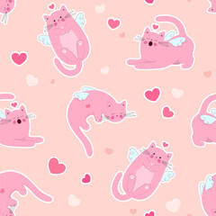 Cute seamless pattern with pretty kittens. Great for baby fabric, textile, wallpaper. Cats. Kids cartoon vector background. Pastel Colors.