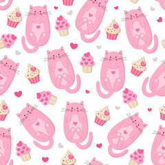 Cute seamless pattern with pretty kittens. Great for baby fabric, textile, wallpaper. Cats. Kids cartoon vector background. Pastel Colors.