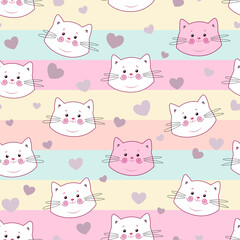 Cute seamless pattern with pretty kittens. Great for baby fabric, textile, wallpaper. Cats. Kids cartoon vector background. Pastel Colors.
