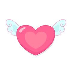 Heart with wings. Valentines Day vector illustration. Cute cartoon style picture. Winged heart isolated on white. Symbol of love and passion. Element for design, print, web and mobile application etc.