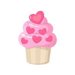 Sweet Cupcake. Valentine's day theme.  Vector illustration in doodle style. Muffin icon. Symbol of love and passion. Element for design, print, web and mobile application etc.