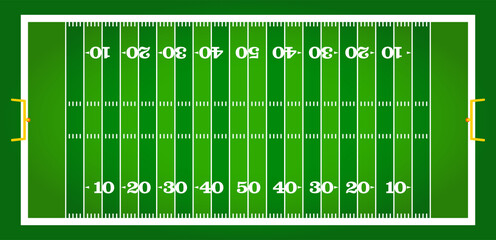 vector top view of standard yard size layout empty american football sport field with green grass and copy space. Team sports recreation graphic illustration background	
