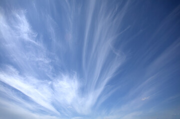 Beautiful sky landscape with white clouds high in the stratosphere on bright sunny day horizontal photo