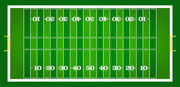 vector top view of standard yard size layout empty american football sport field with green grass and copy space. Team sports recreation graphic illustration background	
