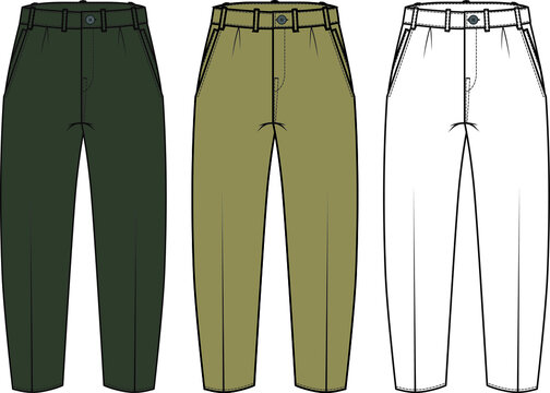 Colored flat sketch trousers design for teenagers.