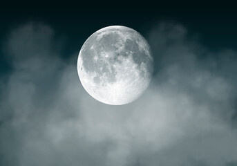 Naklejka na ściany i meble Big Moon and clouds in a dark night sky