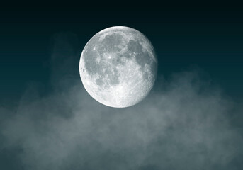 Naklejka na ściany i meble Big Moon and clouds in a dark night sky