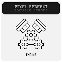 Car engine thin line icon. Pixel perfect, editable stroke. Vector illustration.