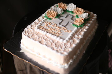 Pastel de primera comunion, mexican cake called primera comunion decorated with flowers in mexico