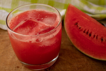 Tropical watermelon drink with ice cubes