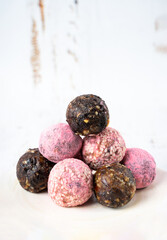 Homemade pink matcha energy balls