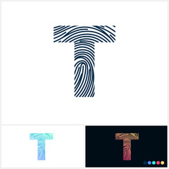 T Vector Letter base fingerprint logo for a modern world. Initial letter T illustration Icon Fingerprint Black and white and colorful Concept