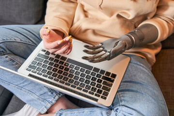 Influencer with artificial lamb making video chat