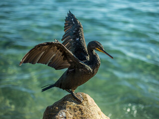 Cormorants enjoying the last sun of a summer afternoon in Cala Vinyeta, Maresme, Barcelona.