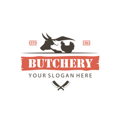 label of farm animals cow, chicken and pig isolated on white background