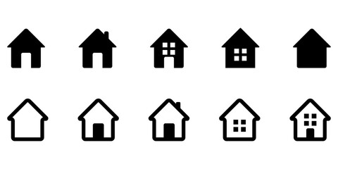 House icons. Vector set of icons of houses. House outline icons in flat style. Vector illustration.