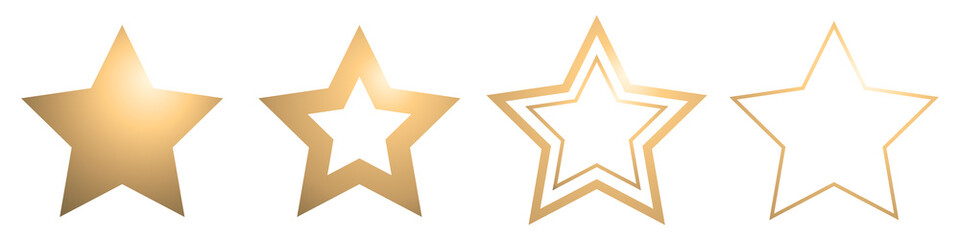 Stars icons. Vector set of stars icons. Stars icons in gold color in flat style. Vector illustration. Icons isolated.