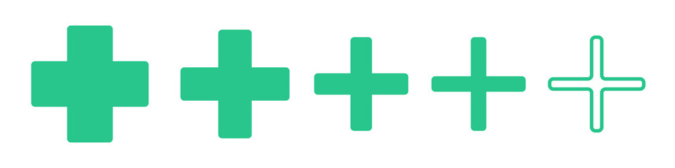 Medical vector icons. Set of medical symbols on white background. Vector illustration. Various green medical crosses.