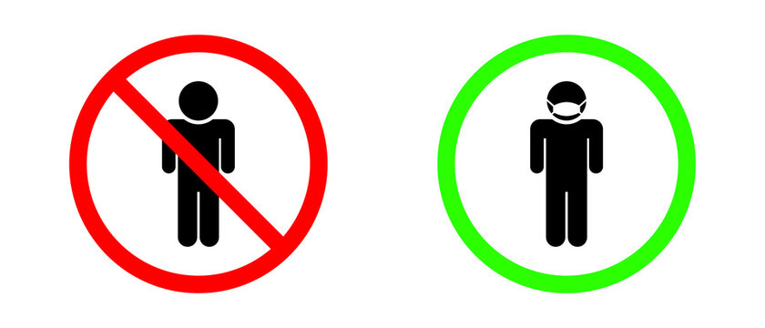 Face Mask Must Be Worn or No Face Mask No Entry Sign. Vector illustration. Vector icon in flat style. Icon isolated.