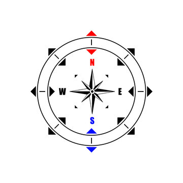 Vector geography science compass sign icon. Compass wind-rose illustration in flat minimalism style.