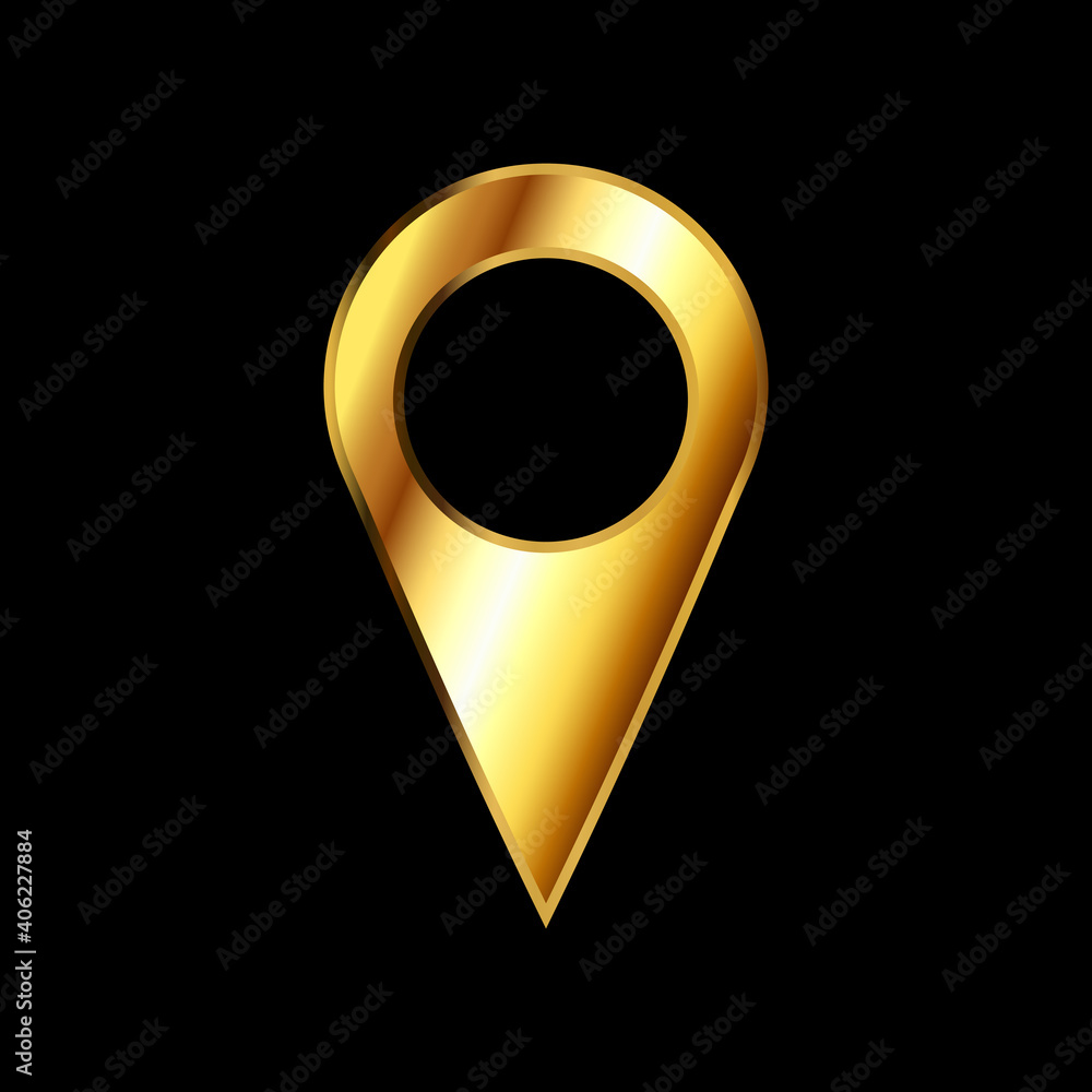 Poster location point icon. map location point vector icon in gold color on black background. gps location 