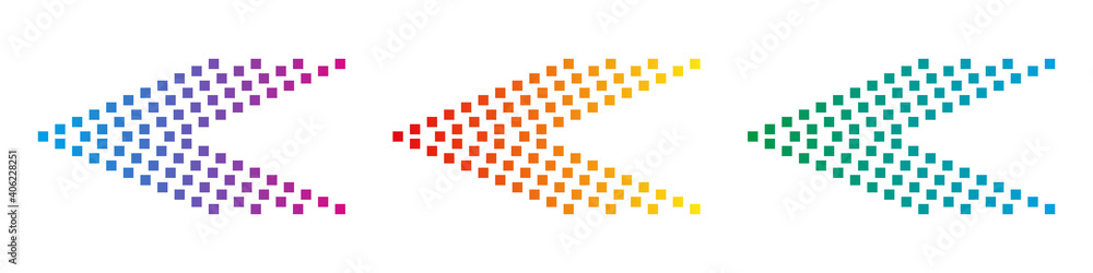 Poster set of colored arrows with halftone effect. vector illustration. arrows collection isolated