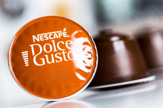siegen, north rhine westphalia, germany - 16 01 2021: a nescafe dolce gusto coffe capsule