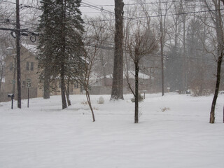 Fototapeta na wymiar suburban neighborhood during a snow storm in winter